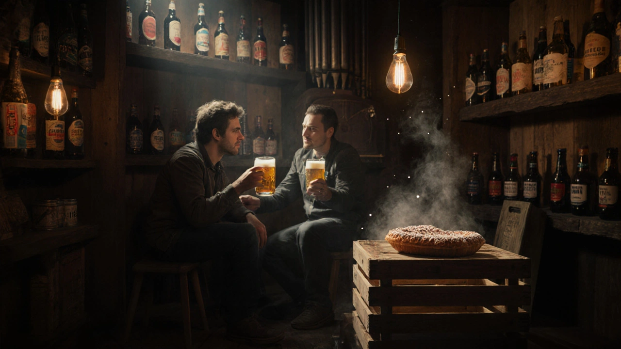 The hidden Organ Loft bar, dim and intimate, with two people sharing craft beer and a warm stroopwafel.