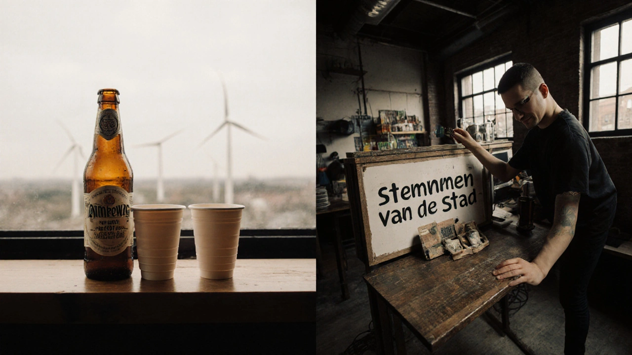 Compostable cups and USB station for youth artists under natural light.