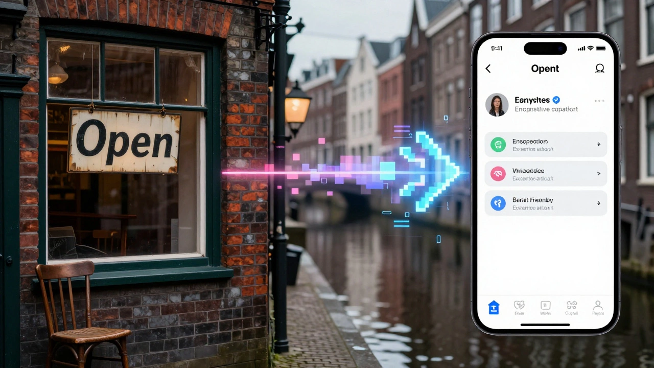 Split image showing the transition from traditional window brothels to digital sex work platforms.